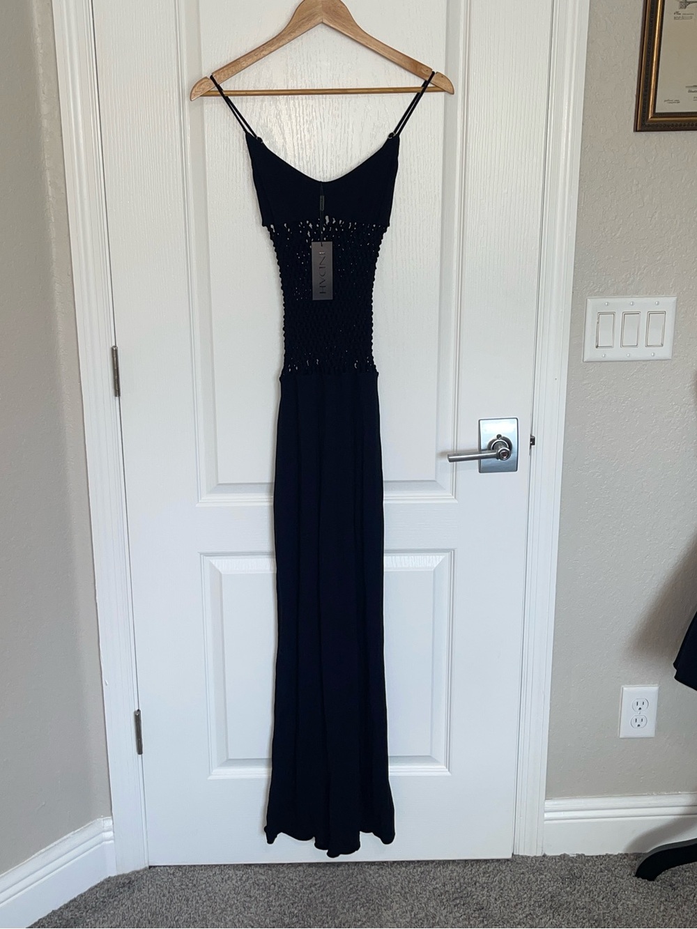 NEW INDAH BELLA DRESS $240 Black Mesh Cutout Maxi Dress Crochet Sz XS - Picture 5 of 16